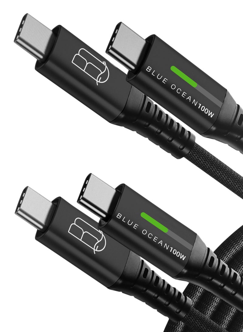 بلو أوشن كابل USB C من BLUE OCEAN 60-100W PD 5A QC سريع الشحن مع شاشة LED كابل بيانات 480 ميجابت في الثانية ، سلك بيانات من النوع C مضفر من النايلون متوافق مع iPad و MacBook Pro Air Samsung S22 و Android ,2 مت - Image 1