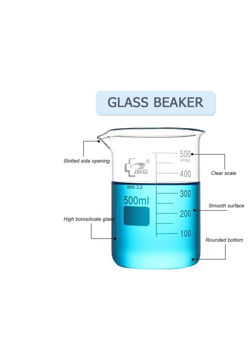 Y&D - Beaker Glass Measuring Low Form Set Graduated Borosilicate Glassware Beakers for Home & School Science Experiments 3 Sizes, 150ML500ML1000ML - Image 1
