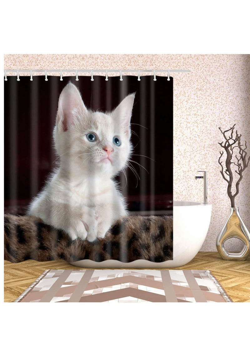 Cute 3D Cat Design Print Bathroom Shower Curtain Polyester Waterproof Shower Curtains Hooks 150x180CM Curtains - Image 2