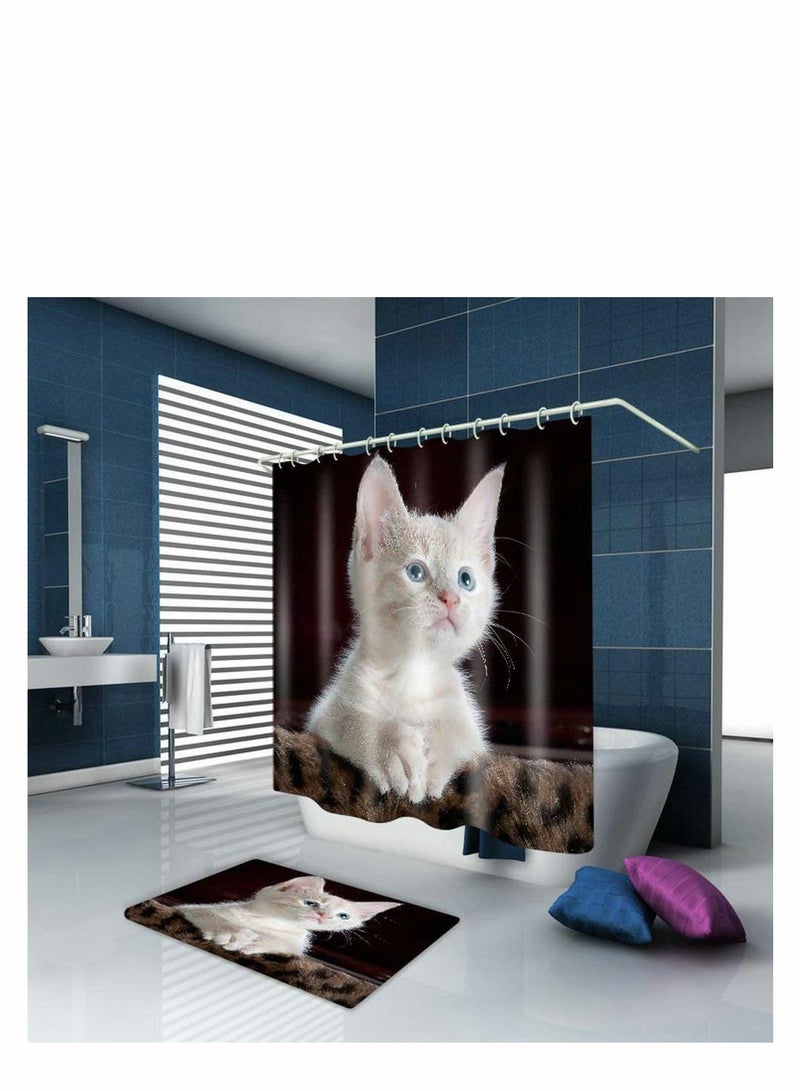 Cute 3D Cat Design Print Bathroom Shower Curtain Polyester Waterproof Shower Curtains Hooks 150x180CM Curtains - Image 3
