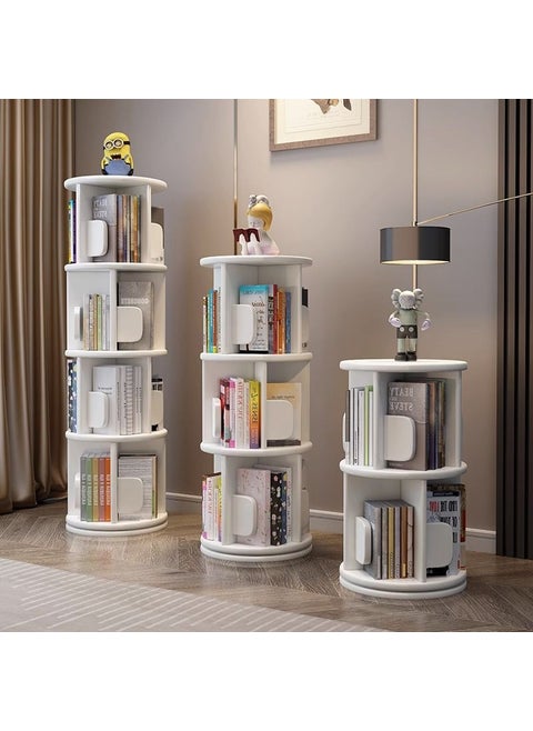 Solid Wood Rotating Bookshelf 360° Large Capacity White