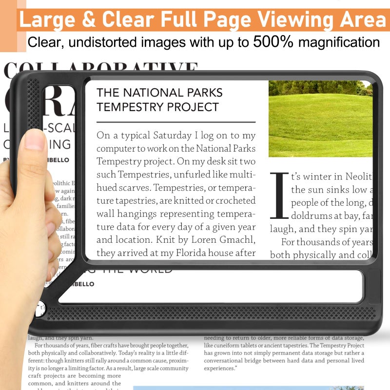 AKKYCVS 5X Full Page Magnifying Glass for Reading, Lightweight Rectangular Magnifier Provides Large Book Page Viewing Area, Upgraded Handheld Magnifier for Reading Small Prints for Seniors, Low Vision - Image 2