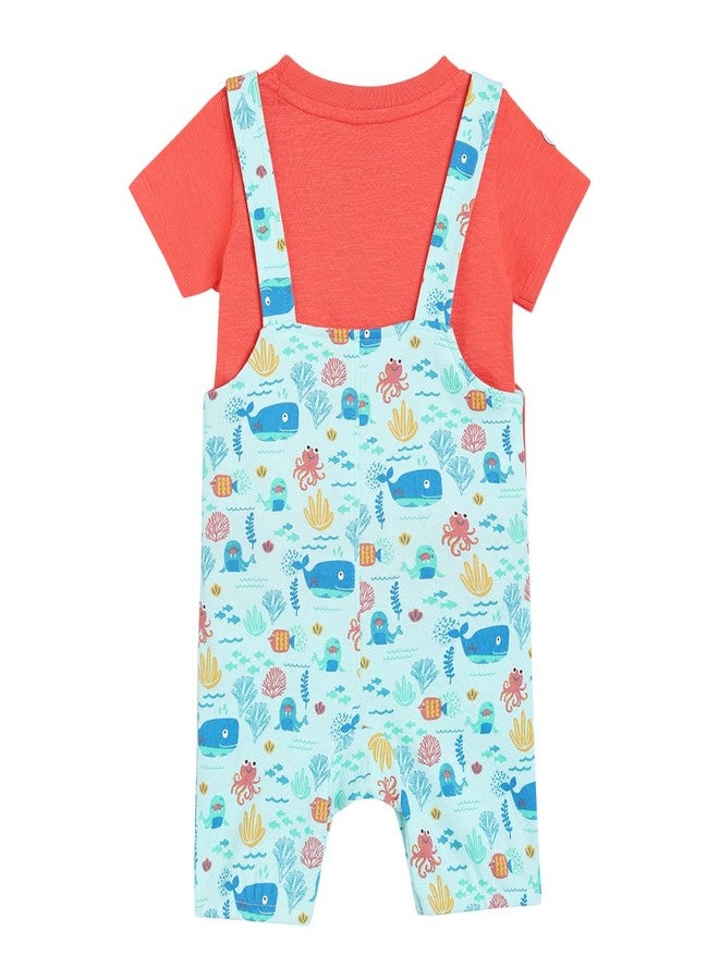 miniklub Baby Half Sleeve Neck Strap Knitted Cotton Multi Color Dungaree Set, Pack of 2 (9-12M) - Image 2