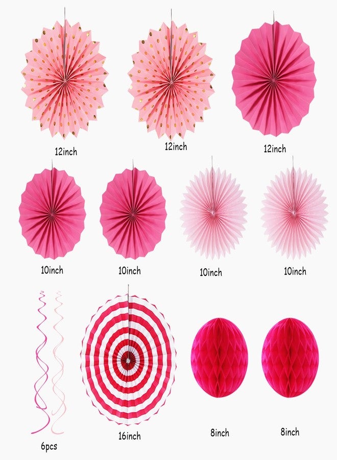 Hugtmr Hot-Pink Rose Red Party-Decorations - 33pcs Banner,Streamers Tassel Garland,Tissue Pom Poms Honeycomb,Paper Lanterns Fan,Birthday Wedding Bridal Baby Shower Bachelorette Engagement Decor Hugtmr - Image 2