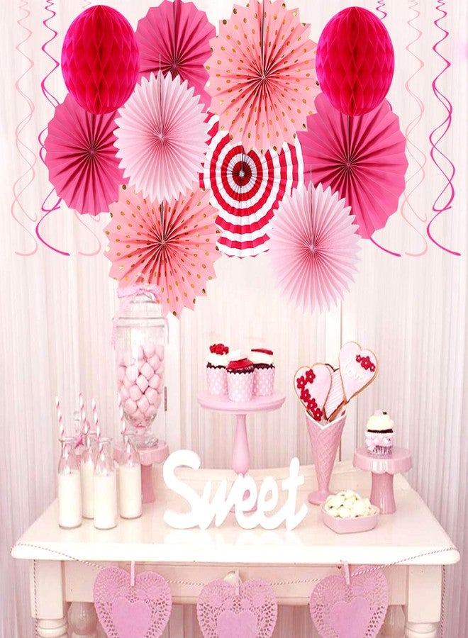Hugtmr Hot-Pink Rose Red Party-Decorations - 33pcs Banner,Streamers Tassel Garland,Tissue Pom Poms Honeycomb,Paper Lanterns Fan,Birthday Wedding Bridal Baby Shower Bachelorette Engagement Decor Hugtmr - Image 4