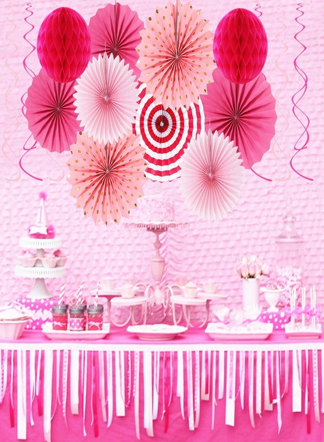 Hugtmr Hot-Pink Rose Red Party-Decorations - 33pcs Banner,Streamers Tassel Garland,Tissue Pom Poms Honeycomb,Paper Lanterns Fan,Birthday Wedding Bridal Baby Shower Bachelorette Engagement Decor Hugtmr - Image 5