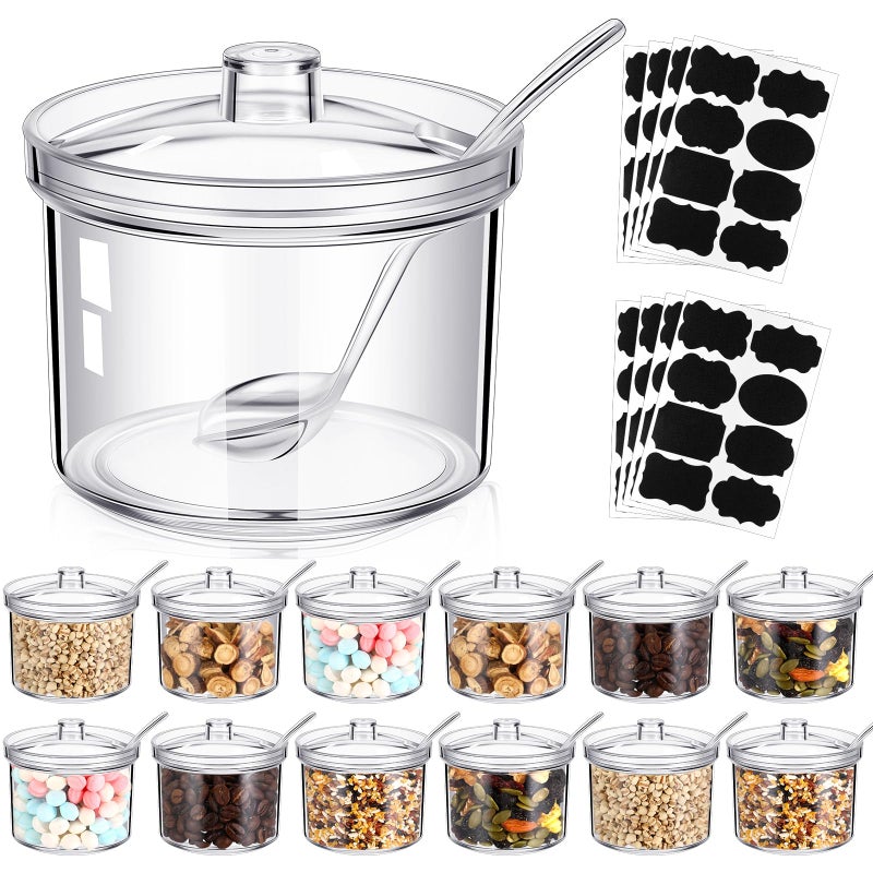 Tioncy 12 Pcs Ice Cream Bar Supplies Sugar Bowls with Lid and Spoon Acrylic Candy Dispenser Party Bar Hot Cocoa Sundae Caramel Apple Dipping Container with Tag (7.1 oz,Clear) - Image 1