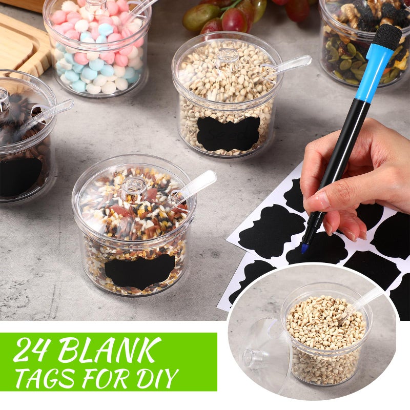 Tioncy 12 Pcs Ice Cream Bar Supplies Sugar Bowls with Lid and Spoon Acrylic Candy Dispenser Party Bar Hot Cocoa Sundae Caramel Apple Dipping Container with Tag (7.1 oz,Clear) - Image 4