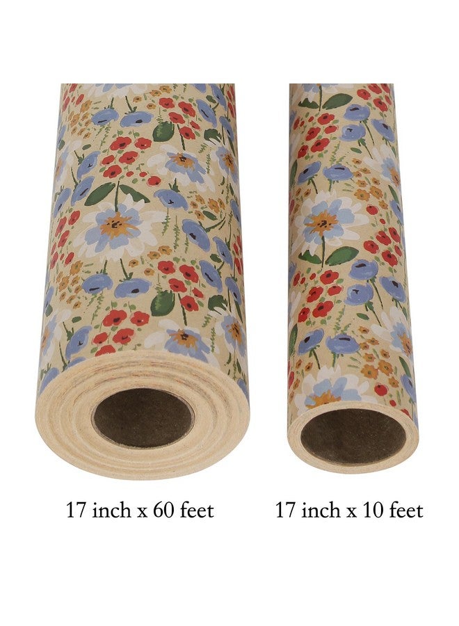 Aimyoo Watercolor Floral Kraft Wrapping Paper Roll All Occasion Vintage Flower Gift Wrap For Wedding Birthday Bridal Shower 17 Inch X 10 Ft - Image 3