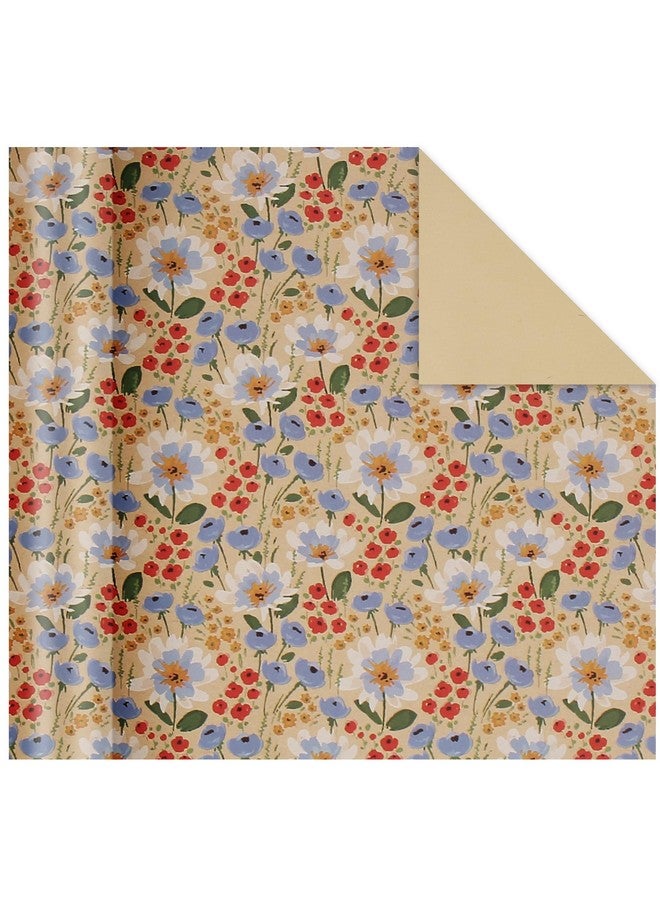 Aimyoo Watercolor Floral Kraft Wrapping Paper Roll All Occasion Vintage Flower Gift Wrap For Wedding Birthday Bridal Shower 17 Inch X 10 Ft - Image 2