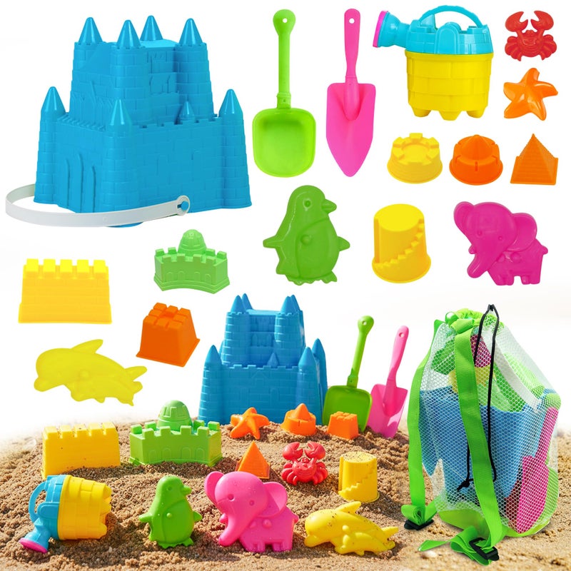 4E's Novelty 4Es Novelty Beach Toys for Kids with Bag 17 Pcs Set Castle Beach Bucket with Shovels Molds Kit Sand Toys Set for Toddlers with Mesh Beach Bag Backpack Easter Basket Stuffer - Image 2