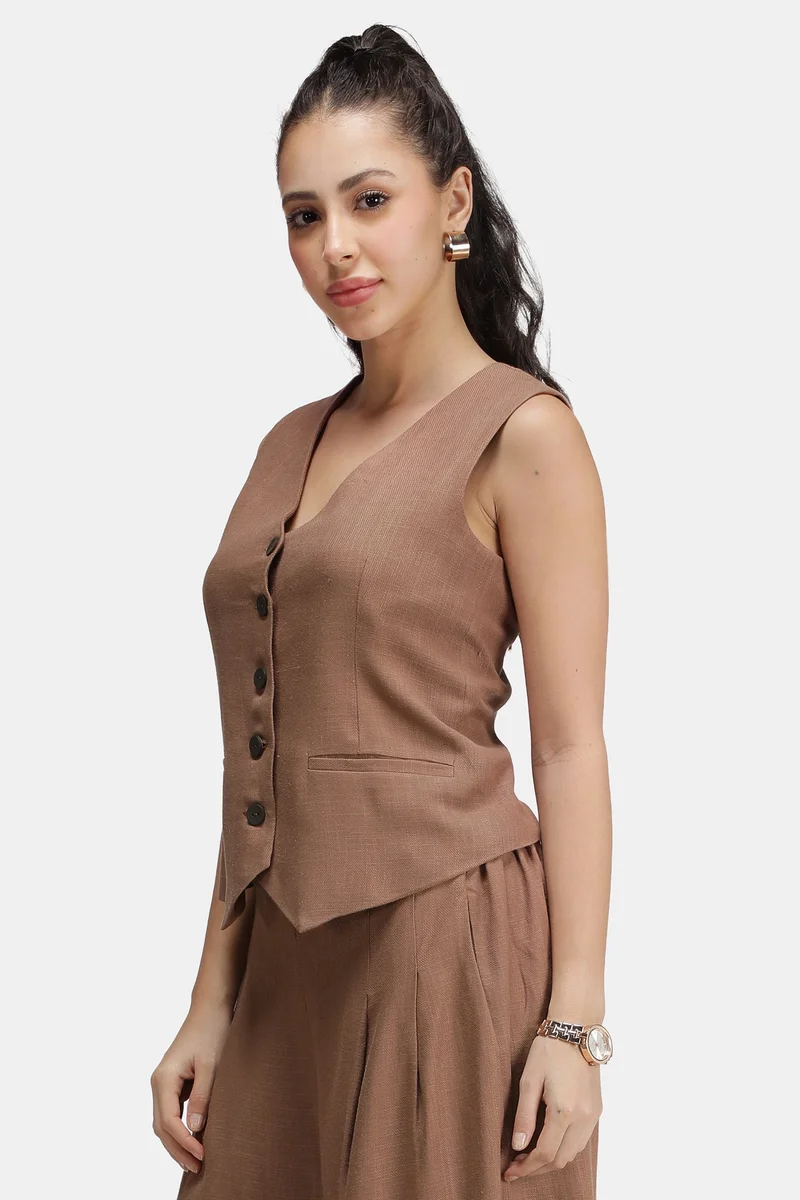 فيرجيو Solid Linen Asymmetric V-Neck Vest for Women