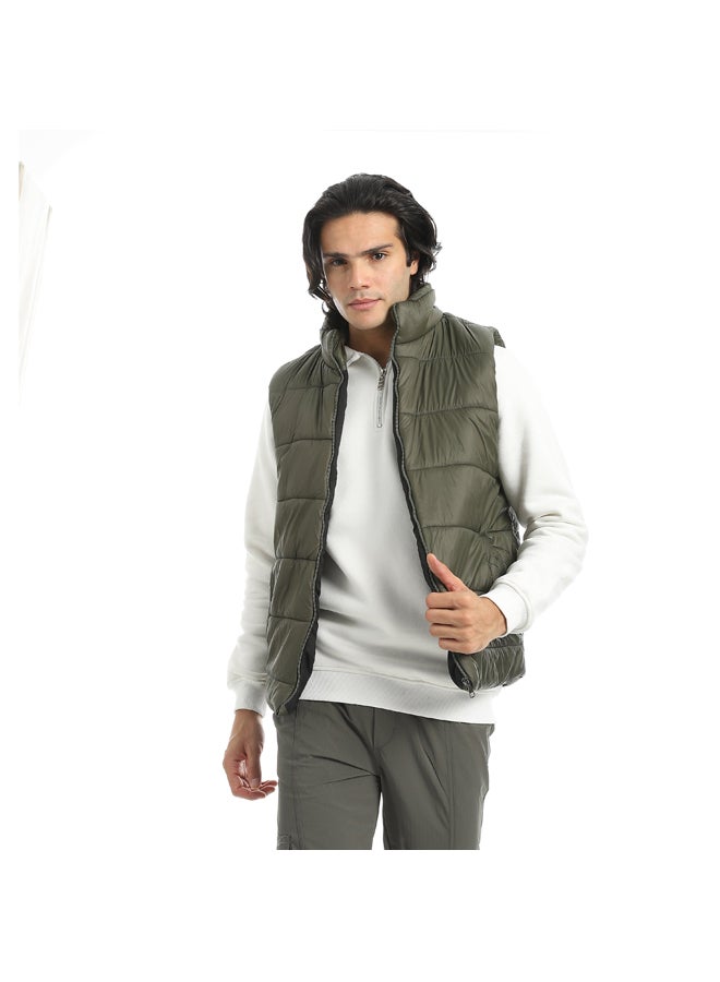 Andora Stylish and Edgy Pump Zipper Closure Vest _ Olive - Image 1