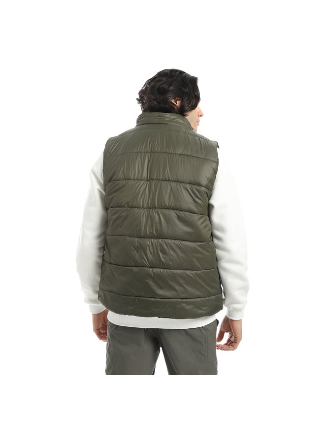 Andora Stylish and Edgy Pump Zipper Closure Vest _ Olive - Image 3