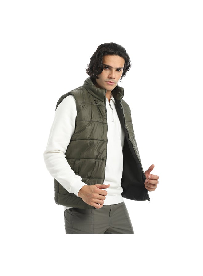 Andora Stylish and Edgy Pump Zipper Closure Vest _ Olive - Image 2