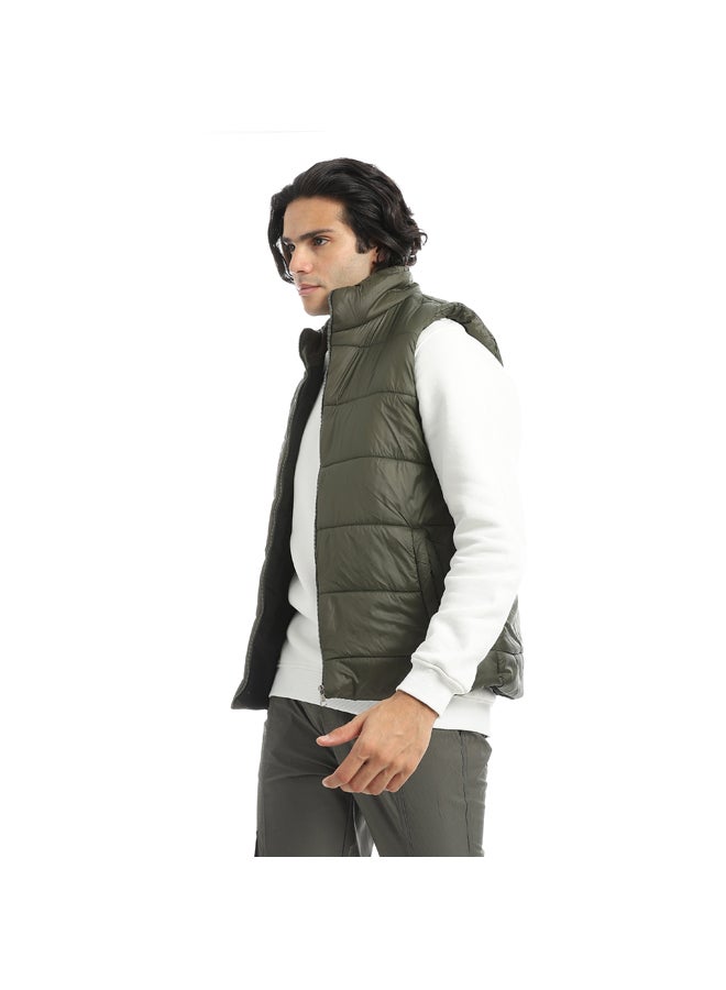 Andora Stylish and Edgy Pump Zipper Closure Vest _ Olive - Image 4