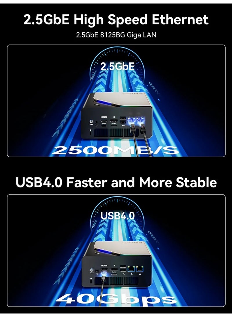 GMKtec EVO-T1 AI Mini PC Workstation Ultra 9 285H (Up to 5.4GHz) 64GB DDR5 (32GBx2) 1TB PCIe 4.0 SSD, Oculink, Triple M.2 Expansion, Quad 8K Display, USB4, WiFi 6E, BT 5.4, Windows 11 Pro Gaming Desktop EVO-T1 - Image 2