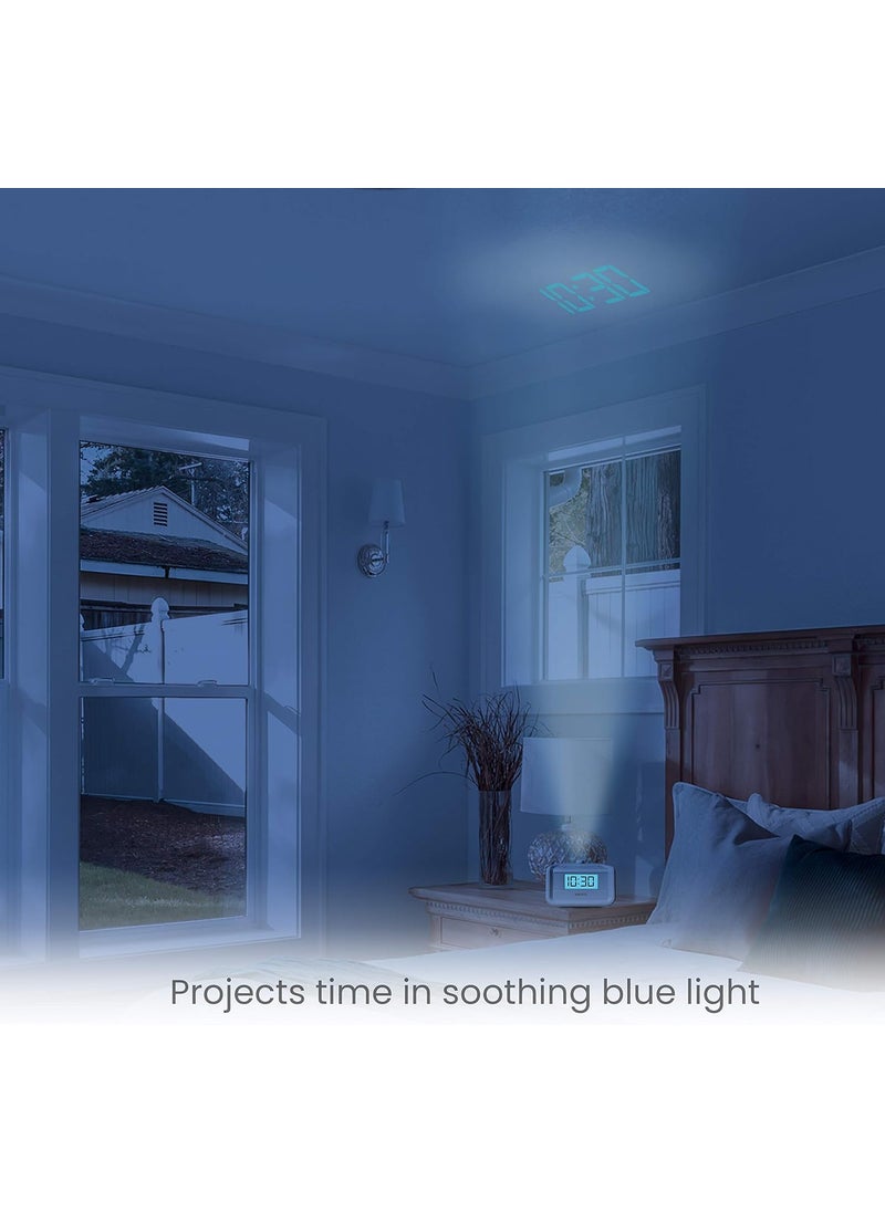 HoMedics Homedics Dual Alarm Digital FM Clock Radio Time Projection 8 Relaxing Nature Sounds LED Display MultiAlarm Snooze Sleep Timer Nightlight Ceiling Clock SoundSpa White  - Image 2