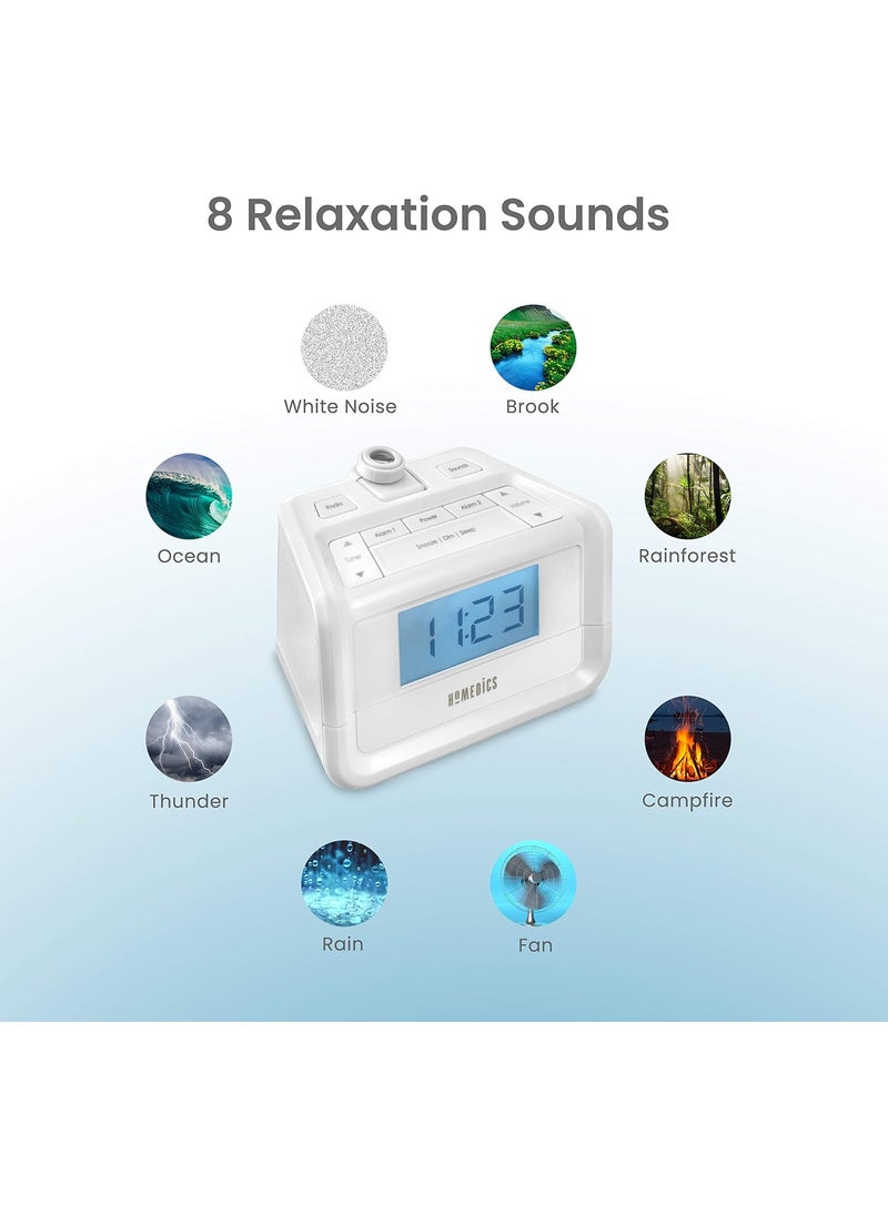 HoMedics Homedics Dual Alarm Digital FM Clock Radio Time Projection 8 Relaxing Nature Sounds LED Display MultiAlarm Snooze Sleep Timer Nightlight Ceiling Clock SoundSpa White  - Image 4