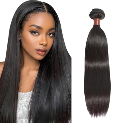 ANGIE QUEEN Hair Peruvian Hair Straight Bundles Human Hair 18 Inch One Bundle 100% Unprocessed Remy Human Hair Weave Weft Extension Straight Hair Bundles for Women Nature Black Color - Image 1