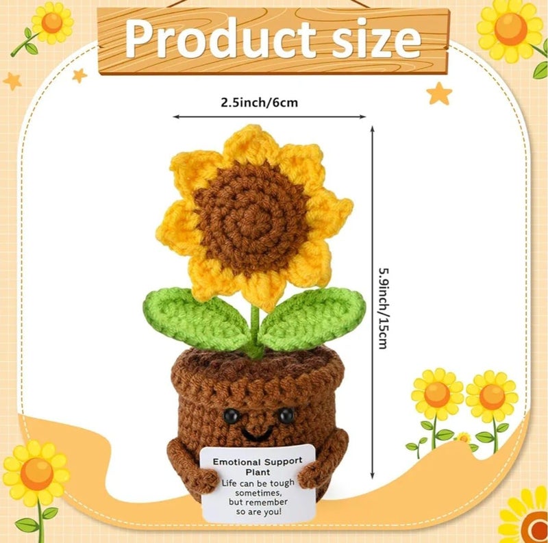 VRB DecTM 1 Pcs Crochet Flowers Artificial Sunflower for Office Desk Car Dashboard Decor,Home Decoration, Office, Bedroom (Emotional Support Sunflower Artificial Plants with Crochet Pot - 1 Pcs) - Image 1