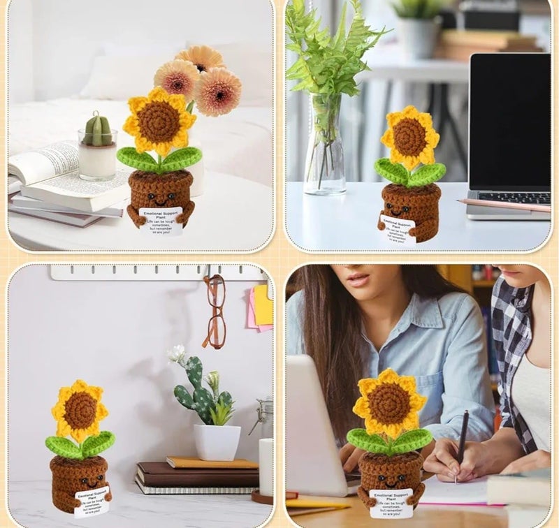 VRB DecTM 1 Pcs Crochet Flowers Artificial Sunflower for Office Desk Car Dashboard Decor,Home Decoration, Office, Bedroom (Emotional Support Sunflower Artificial Plants with Crochet Pot - 1 Pcs) - Image 2