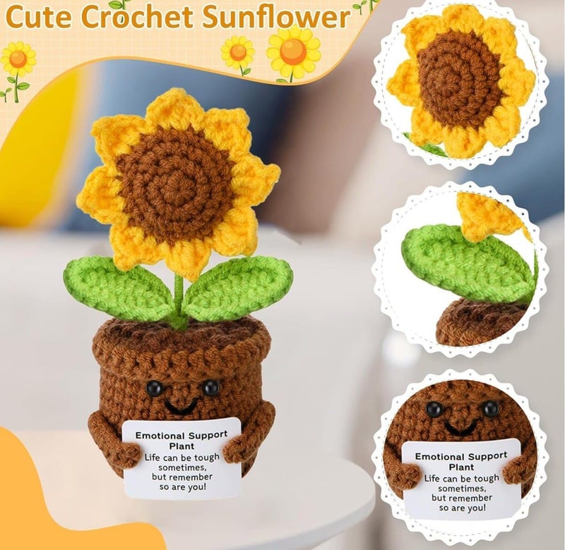 VRB DecTM 1 Pcs Crochet Flowers Artificial Sunflower for Office Desk Car Dashboard Decor,Home Decoration, Office, Bedroom (Emotional Support Sunflower Artificial Plants with Crochet Pot - 1 Pcs) - Image 4