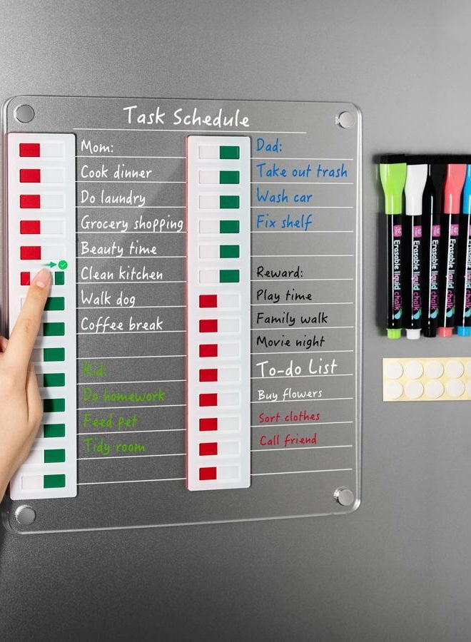 EliteSign Transparent Magnetic Chore Chart – Erasable Dry Erase Board Calendar for Fridge – Includes 5 Fine-Tip Markers & Adhesive Strips – to-Do List Planner for Home Organization - Image 1