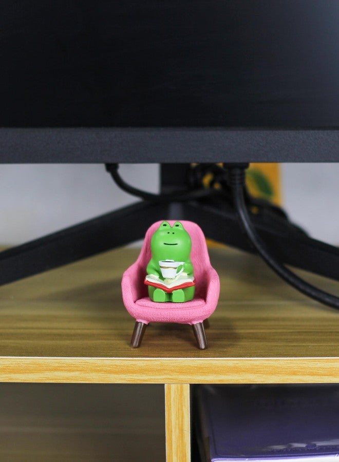 Mevodeata Cute Mini Frog Figurine with Small Sofa Resin Frog Figure for Office Home Decor - Cute Frog Gift for Frog Lovers (Pink Sofa) - Image 3