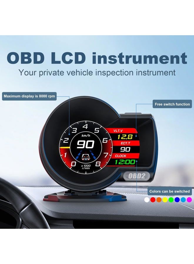 wiiyii obd2 Gauges Display Car HUD Head Up Display F8 Plus,OBD+GPS Gauge, Digital Speedometer for Car with Water Temperature, Voltage, Fuel Consumption, RPM,obd2 Gauge Speedometer Suitable for All Car - Image 2