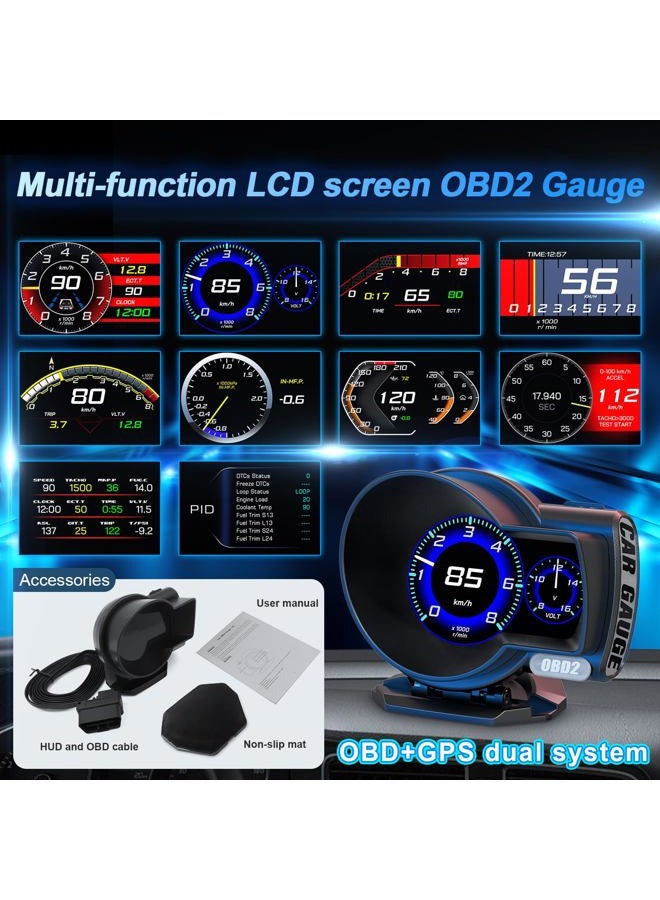 wiiyii obd2 Gauges Display Car HUD Head Up Display F8 Plus,OBD+GPS Gauge, Digital Speedometer for Car with Water Temperature, Voltage, Fuel Consumption, RPM,obd2 Gauge Speedometer Suitable for All Car - Image 5