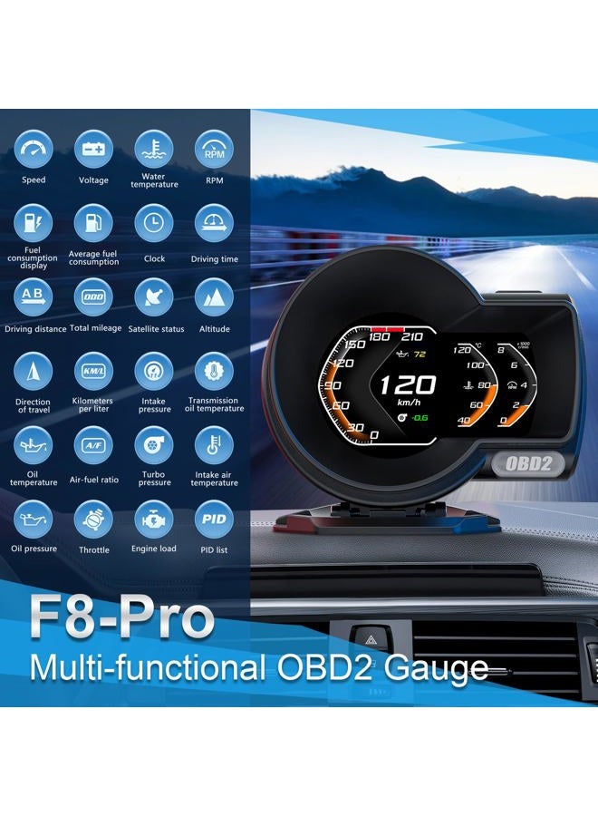 wiiyii obd2 Gauges Display Car HUD Head Up Display F8 Plus,OBD+GPS Gauge, Digital Speedometer for Car with Water Temperature, Voltage, Fuel Consumption, RPM,obd2 Gauge Speedometer Suitable for All Car - Image 4