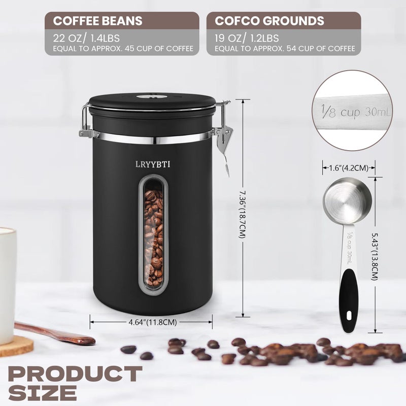 LRYYBTI Coffee Canisters with Window,Scoop and Airtight Lid Stainless Steel Kitchen Bean Storage Grounds Containerï¼ˆ22OZ/Black)Date Tracker and Scoop for Grounds Coffee Bar Accessories Beans, Cereal, Sugar - Image 4