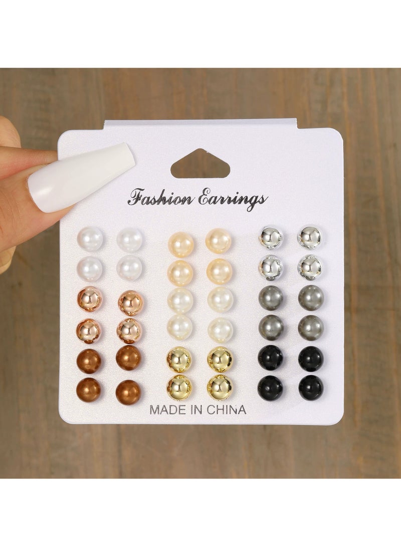 Goolsky مجموعة أقراط هندسية و لؤلؤ مكونة من 18 زوج للنساء - مجموعة مجوهرات عصرية بسيطة، مناسبة للاستخدام اليومي - Image 1