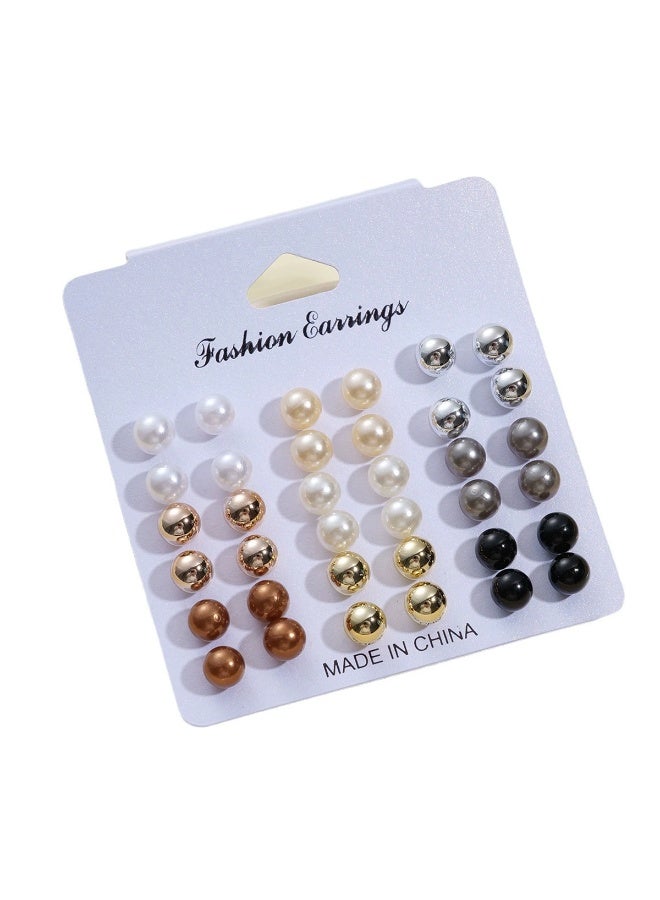 Goolsky مجموعة أقراط هندسية و لؤلؤ مكونة من 18 زوج للنساء - مجموعة مجوهرات عصرية بسيطة، مناسبة للاستخدام اليومي - Image 2