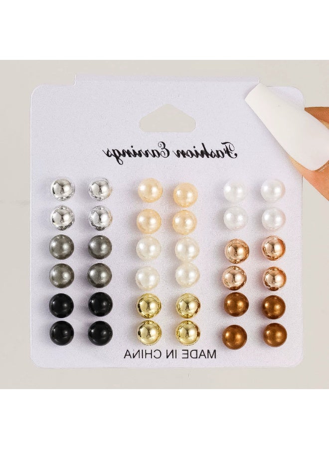 Goolsky مجموعة أقراط هندسية و لؤلؤ مكونة من 18 زوج للنساء - مجموعة مجوهرات عصرية بسيطة، مناسبة للاستخدام اليومي - Image 3