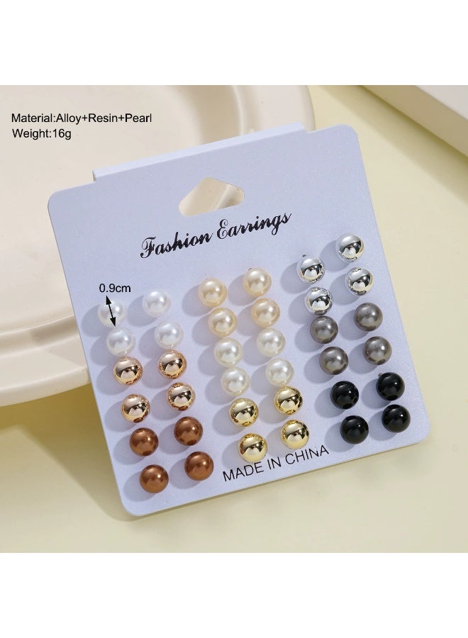 Goolsky مجموعة أقراط هندسية و لؤلؤ مكونة من 18 زوج للنساء - مجموعة مجوهرات عصرية بسيطة، مناسبة للاستخدام اليومي - Image 4