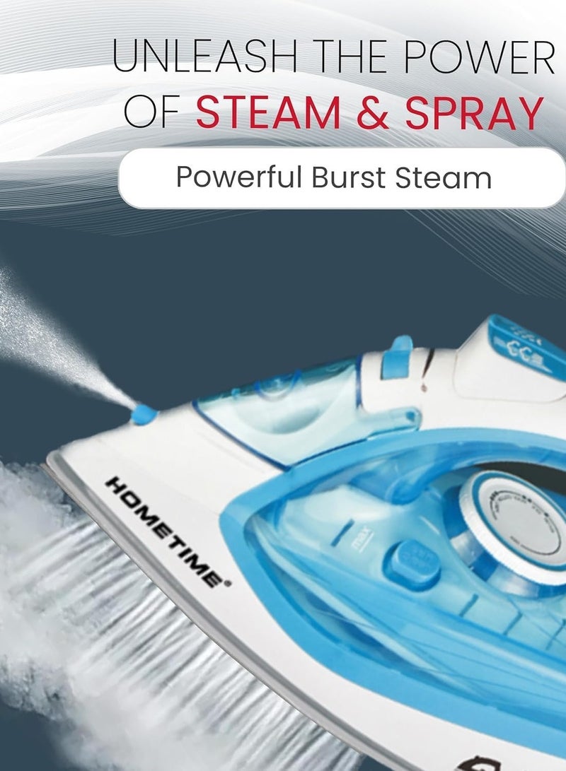 Wtrtr HOMETIME 2200W Steam Iron,Ceramic Coated Sole plate,1 Years Warranty.2069-B (Light blue)  - Image 3
