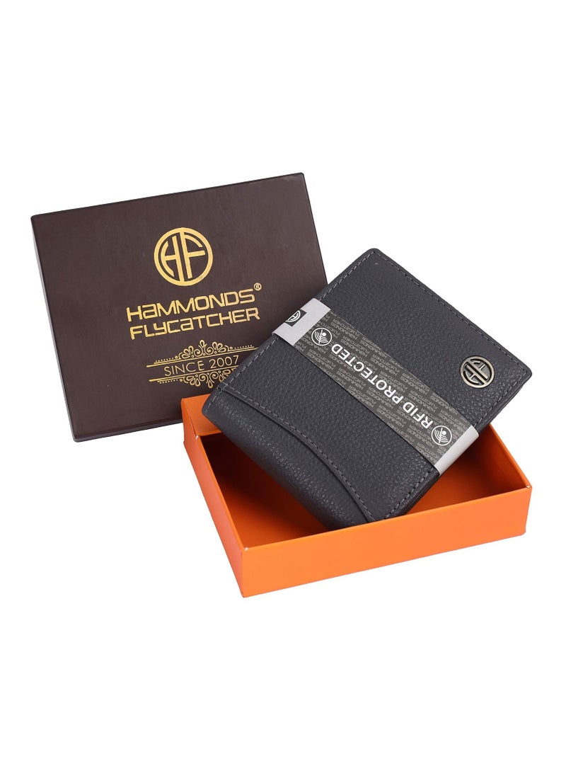 HAMMONDS FLYCATCHER - HAMMONDS FLYCATCHER Genuine Leather Wallet for Men, RFID Protected Leather Purse for Men, Money Purse for Men, Bi-Fold Wallet, 6 Card Slots, 3 ID Slots, Coin Pocket, Hidden Pockets - Grey - Image 1