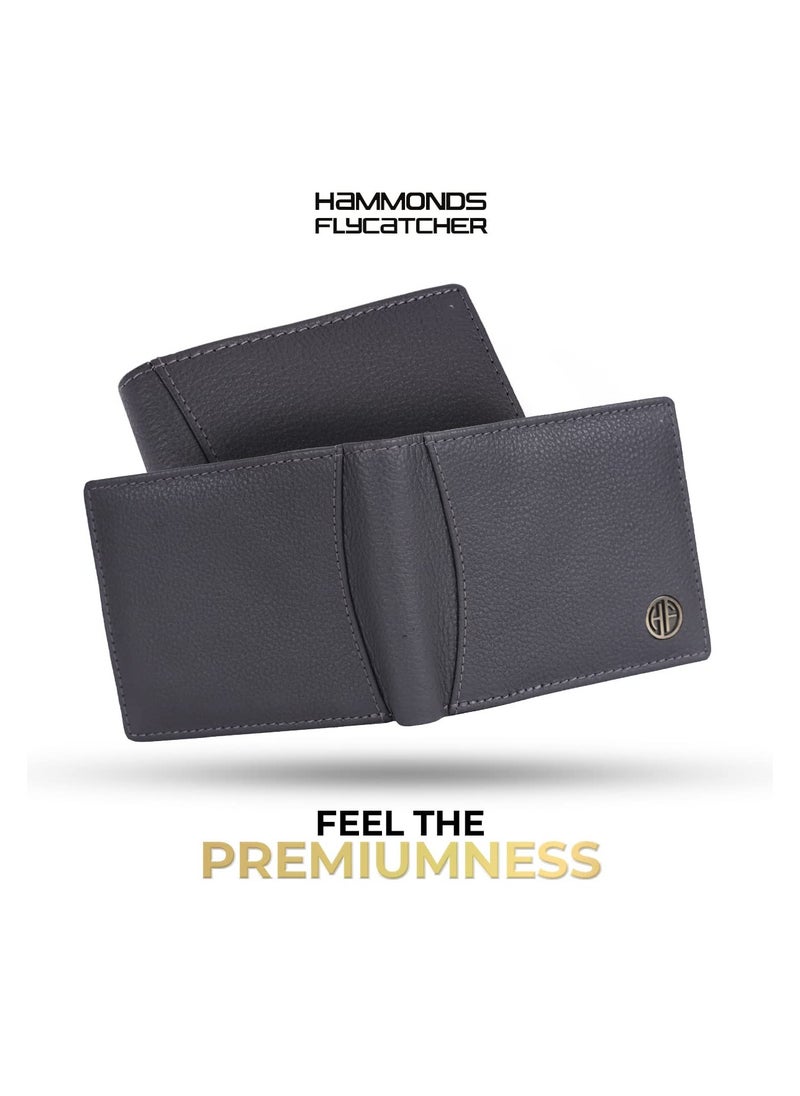 HAMMONDS FLYCATCHER - HAMMONDS FLYCATCHER Genuine Leather Wallet for Men, RFID Protected Leather Purse for Men, Money Purse for Men, Bi-Fold Wallet, 6 Card Slots, 3 ID Slots, Coin Pocket, Hidden Pockets - Grey - Image 1