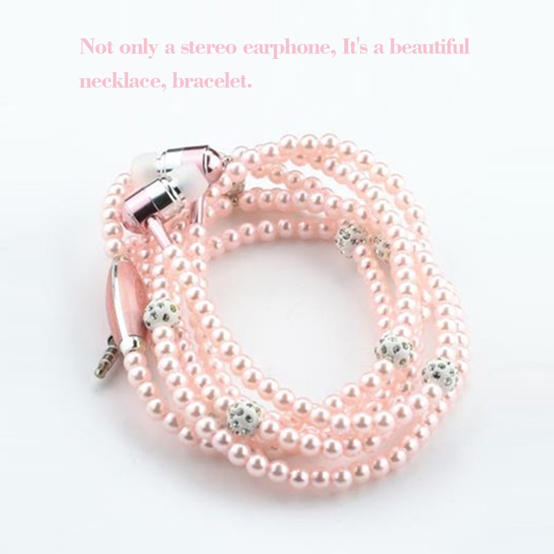Jewelry Pearl Necklace Stereo Earphones with Microphone 3.5mm In-ear Headphone Wired Headset Earbuds for Phone Girls - Image 5