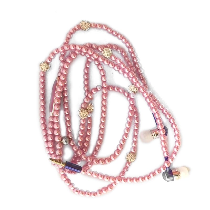 Jewelry Pearl Necklace Stereo Earphones with Microphone 3.5mm In-ear Headphone Wired Headset Earbuds for Phone Girls - Image 1