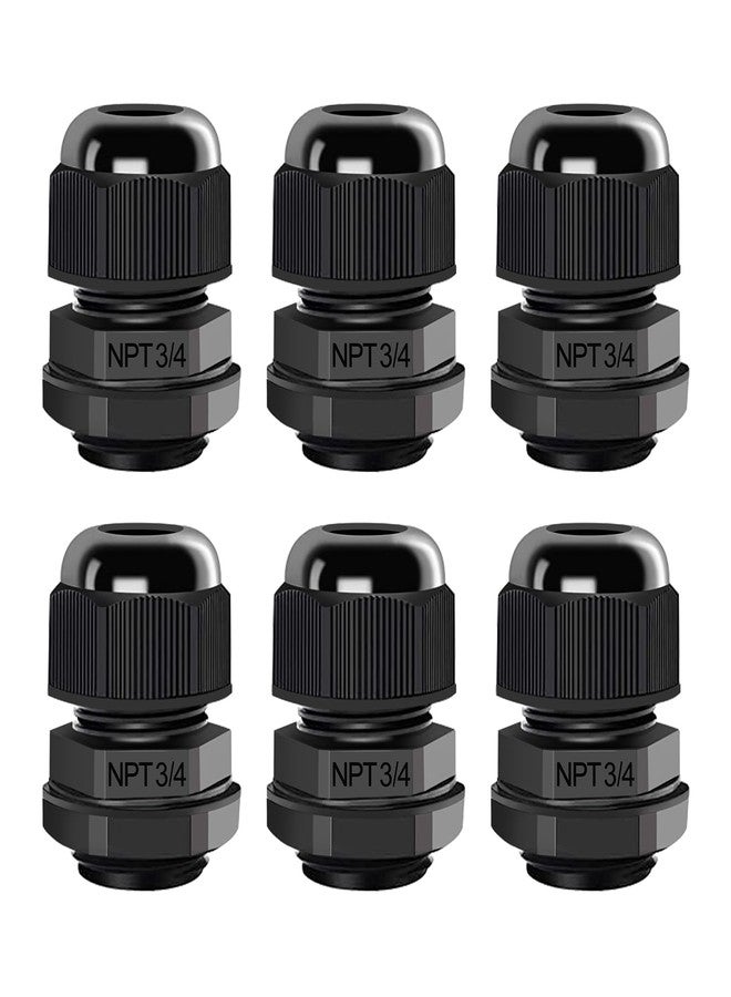 AIRIC 6 Pcs 3/4" NPT Cable Glands Nylon PA66, IP68 Waterproof Adjustable Power Strain Relief Cord Grips, Junction Box Wire Gland Grip Connectors with Gaskets and Locknut, Black - Image 1