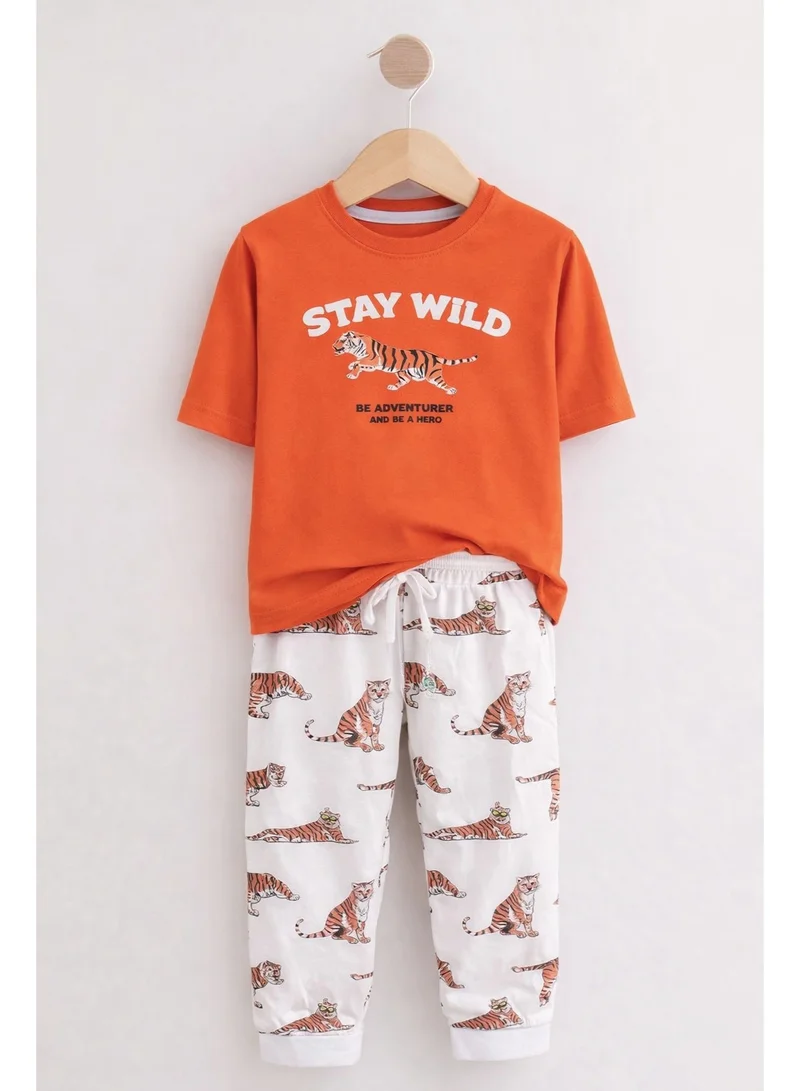 فكتور اند جين Boys’ Pajama Set – Stay Wild Tiger Print Cotton Nightwear (2-Piece Set)