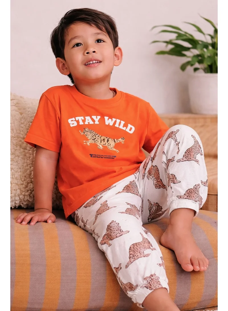 Victor And Jane  Boys’ Pajama Set – Stay Wild Tiger Print Cotton Nightwear (2-Piece Set) for Men | Best Price UAE