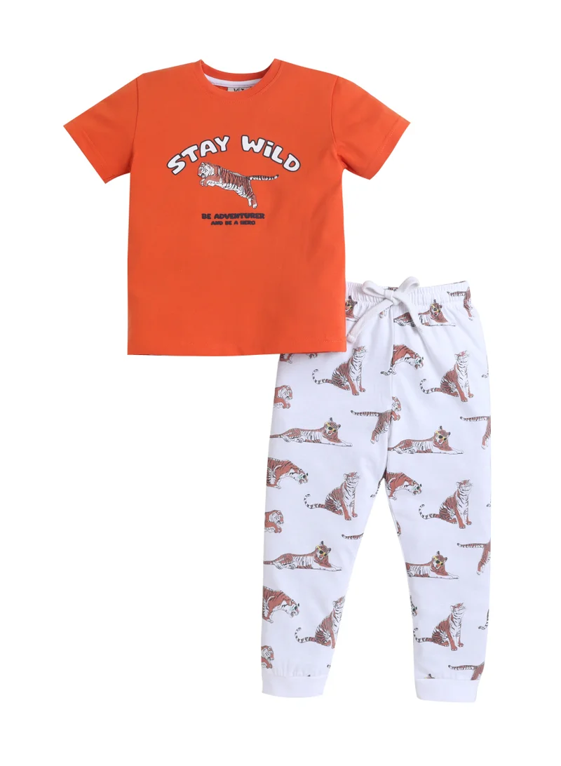 Victor And Jane  Boys’ Pajama Set – Stay Wild Tiger Print Cotton Nightwear (2-Piece Set) for Men | Best Price UAE