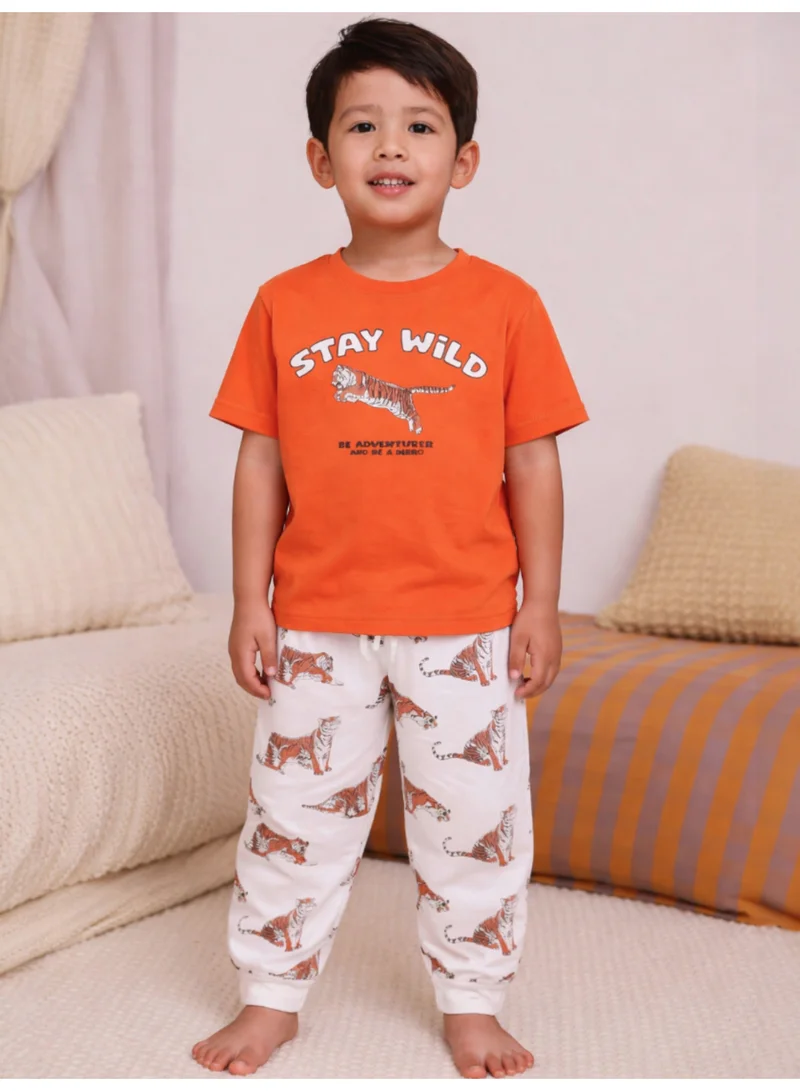 فكتور اند جين Boys’ Pajama Set – Stay Wild Tiger Print Cotton Nightwear (2-Piece Set)