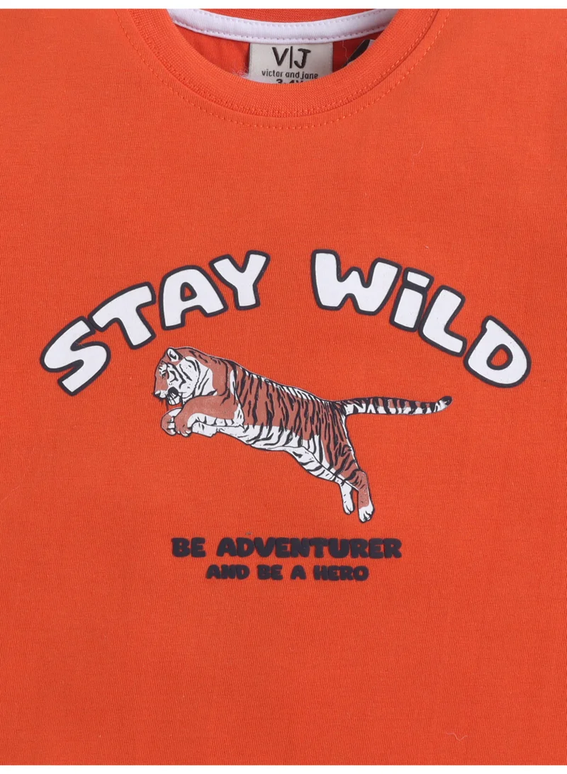 Victor And Jane  Boys’ Pajama Set – Stay Wild Tiger Print Cotton Nightwear (2-Piece Set) for Men | Best Price UAE