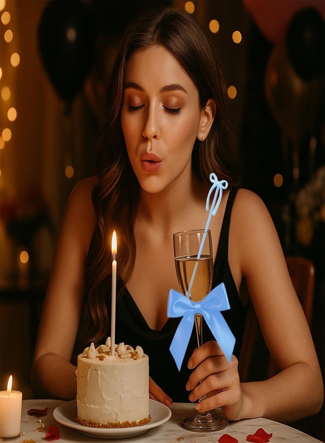 SiliFine مجموعة سيليفاين من 30 قطعة من أعواد تقليب المشروبات على شكل فيونكة بطول 6 بوصات، أعواد تقليب القهوة، أعواد بلاستيكية قابلة لإعادة الاستخدام، مثالية لحفلات الزفاف وأعياد الميلاد وتزيين حفلات الكوكتيل (أزرق) - Image 3