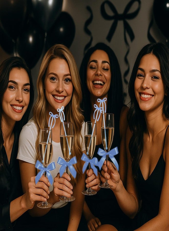 SiliFine مجموعة سيليفاين من 30 قطعة من أعواد تقليب المشروبات على شكل فيونكة بطول 6 بوصات، أعواد تقليب القهوة، أعواد بلاستيكية قابلة لإعادة الاستخدام، مثالية لحفلات الزفاف وأعياد الميلاد وتزيين حفلات الكوكتيل (أزرق) - Image 5